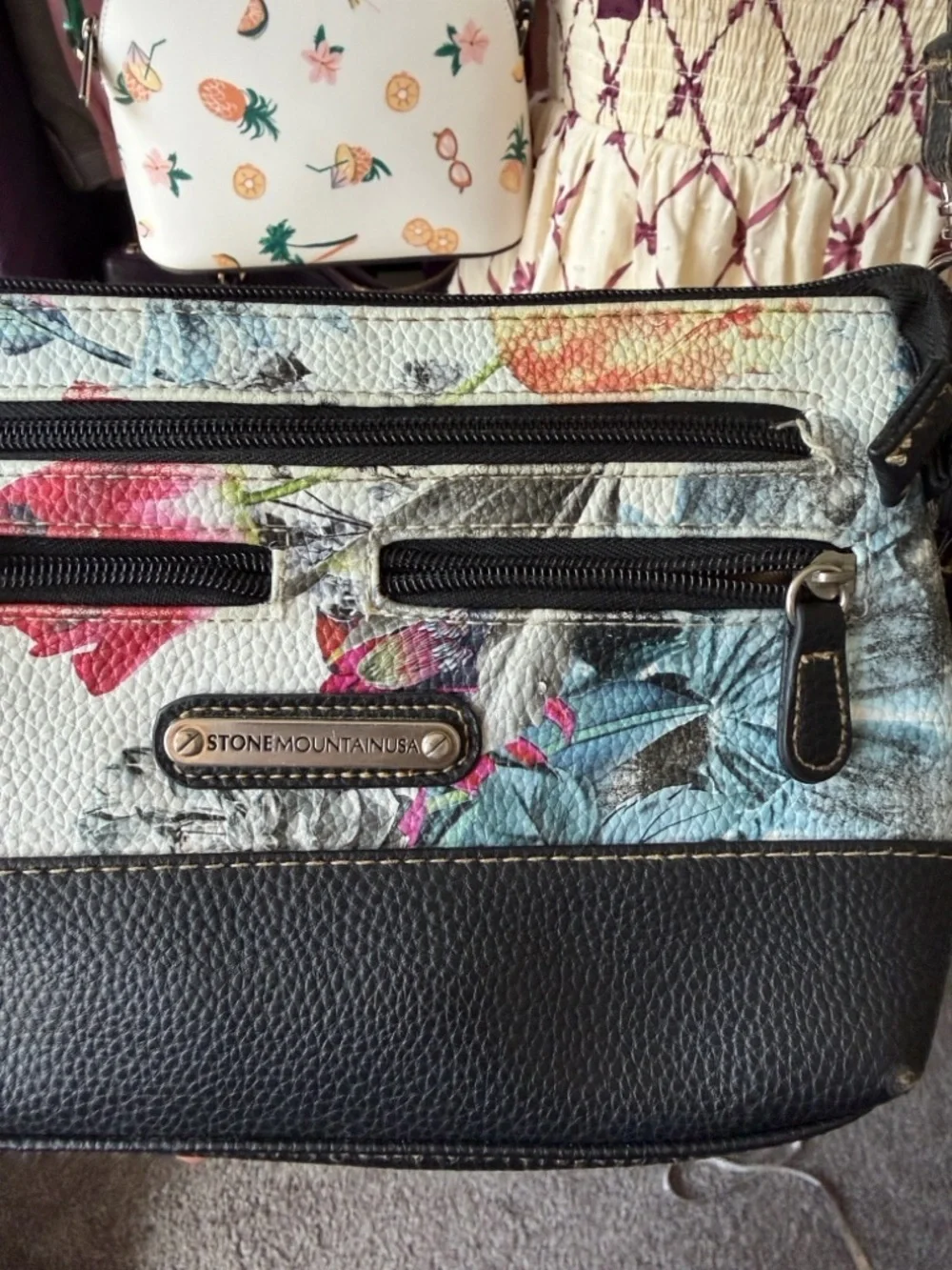 Stone Mountain Floral Multi Zip Crossbody Bag/Wristlet - 3 Ways to Wear